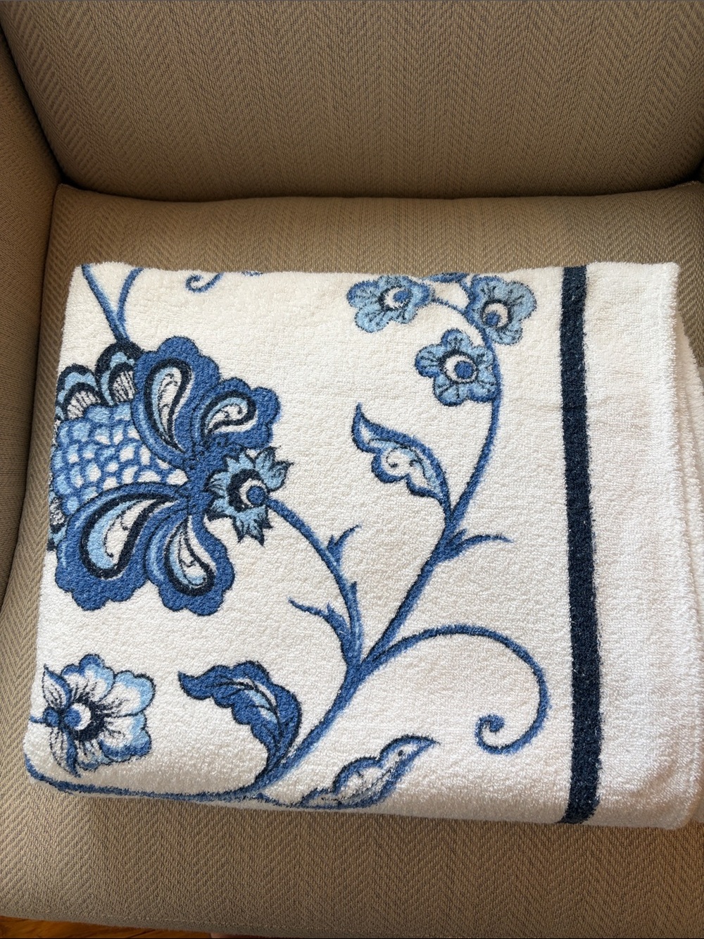 Blue Floral Cotton Oversized Bath Towel 
54x65”